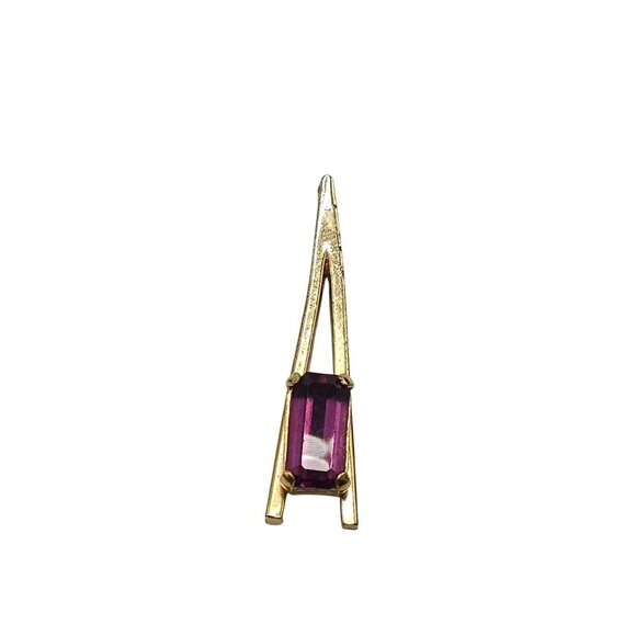 Vintage Avon Gold Tone Pendant With Purple Rectangular Gemstone Accent - Picture 1 of 5